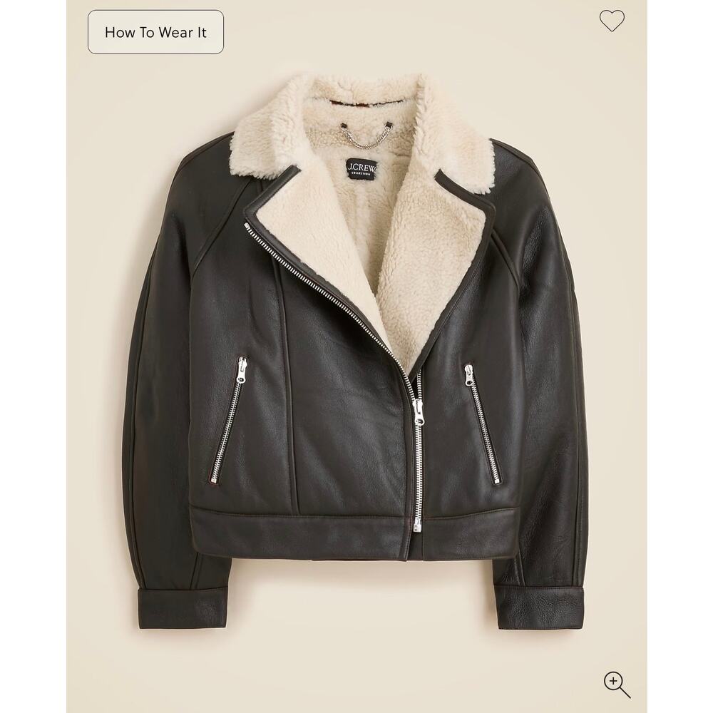 J. Crew Collection Lamb Leather Lamb Shearling Moto Jacket Black Size M NWT - Picture 6 of 16